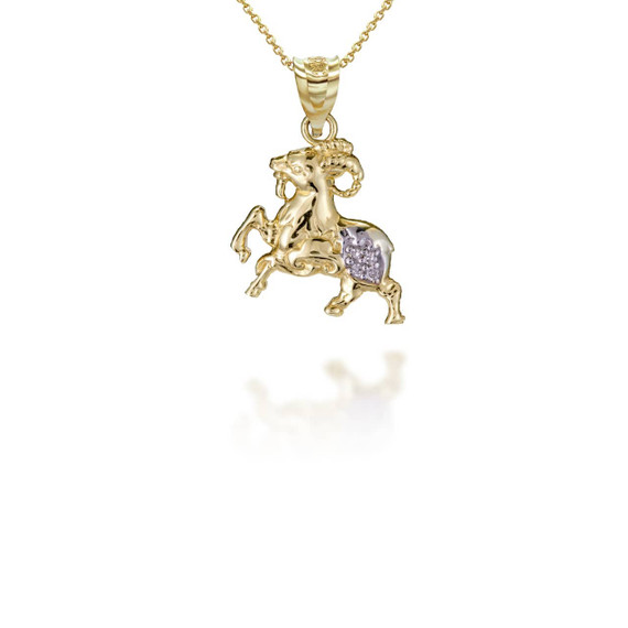 Yellow Gold Chinese Lunar New Year of the Goat with Diamonds Pendant Necklace