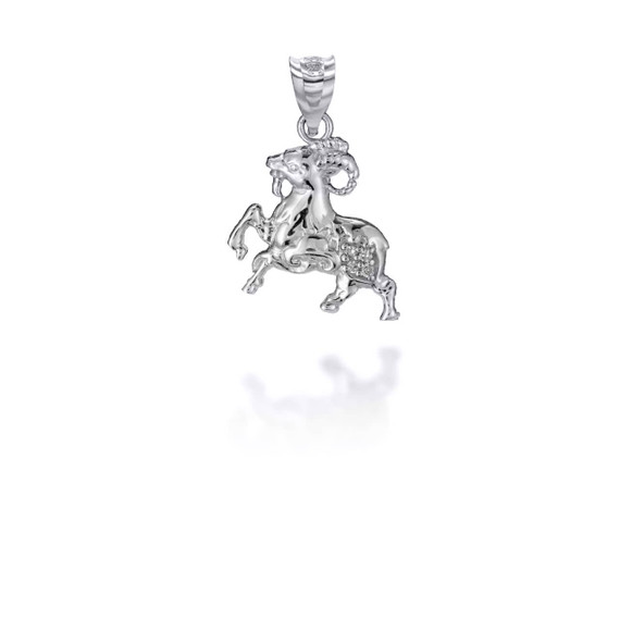 White Gold Chinese Lunar New Year of the Goat with Diamonds Pendant
