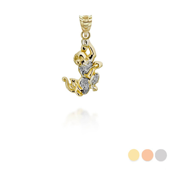 Yellow Gold Chinese Lunar New Year of the Monkey with Diamonds Pendant