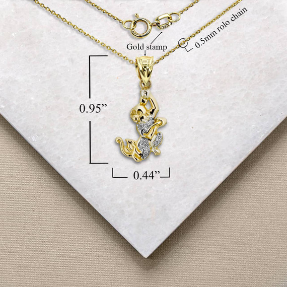 Yellow Gold Chinese Lunar New Year of the Monkey with Diamonds Pendant Necklace with Measurement