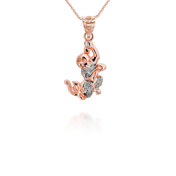 Rose Gold Chinese Lunar New Year of the Monkey with Diamonds Pendant Necklace