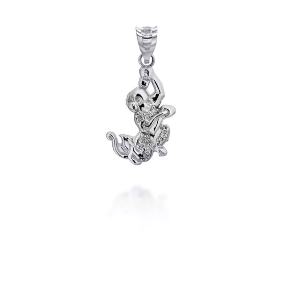 White Gold Chinese Lunar New Year of the Monkey with Diamonds Pendant