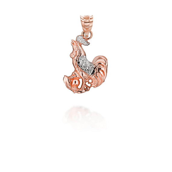 Two Tone Rose Gold Chinese Lunar New Year of the Rooster with Diamonds Pendant