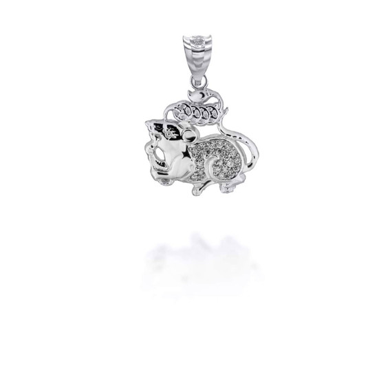 White Gold Chinese Lunar New Year of the Rat with Diamonds Pendant