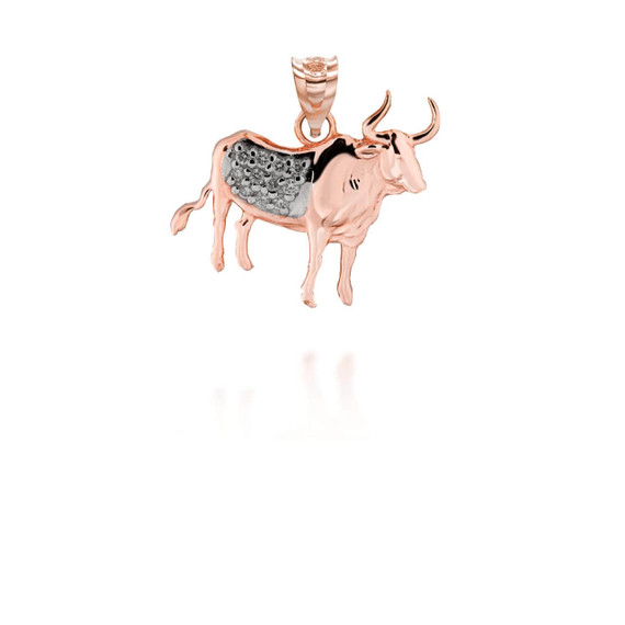 Two Tone Rose Gold Chinese Lunar New Year of the Ox with Diamonds Pendant