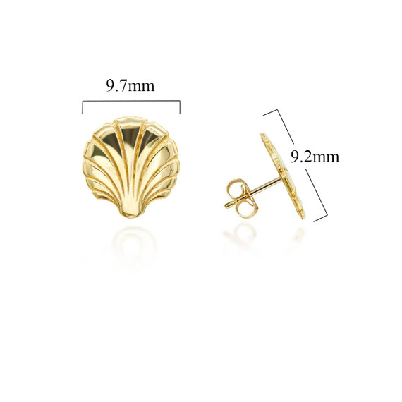 Yellow Gold Seashell Stud Earrings with Measurement