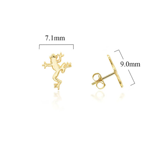 Yellow Gold Frog Stud Earrings with Measurement