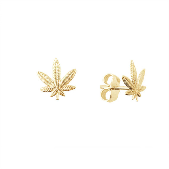 Yellow Gold Marijuana Leaf Weed Stud Earrings