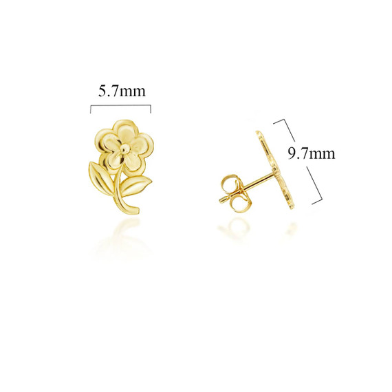 Yellow Gold Blooming Flower Stud Earrings with Measurement