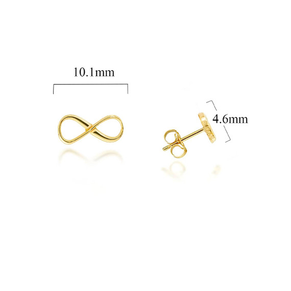 Yellow Gold Infinity Stud Earrings with Measurement