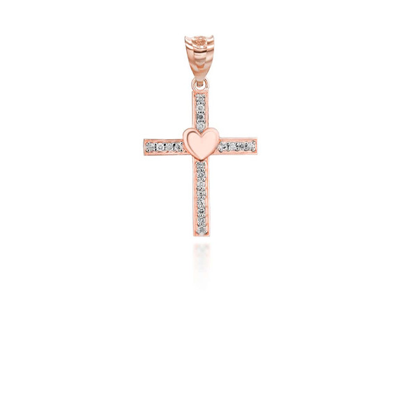 Rose Gold Cross Heart Diamond Pendant