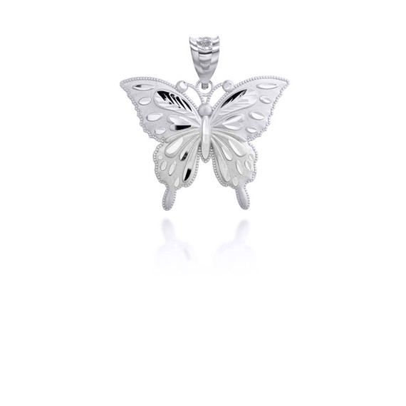 White Gold Diamond Cut Butterfly Pendant