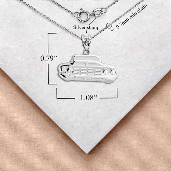 Silver Classic Car Pendant Necklace with Measurement