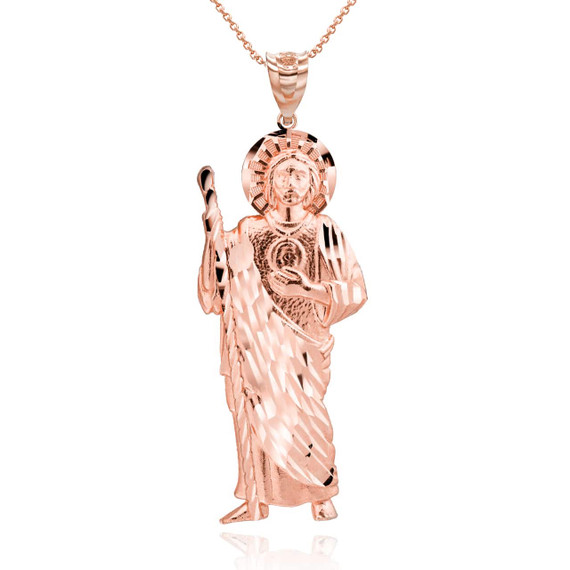 Rose Gold Saint Jude Patron Saint of Hope (1.5") Pendant Necklace