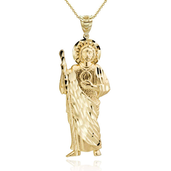 Yellow Gold Saint Jude Patron Saint of Hope (2") Pendant Necklace