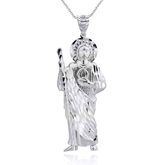 White Gold Saint Jude Patron Saint of Hope (2") Pendant Necklace