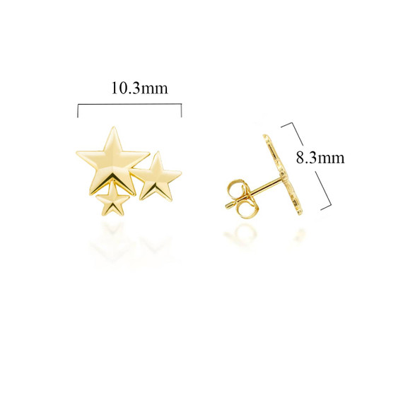 Yellow Gold Star Stud Earrings with Measurement