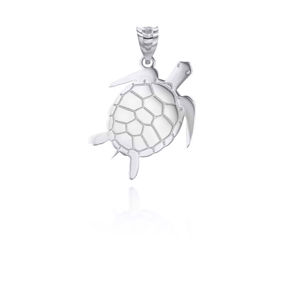 White Gold Turtle Symbol of Wisdom Pendant