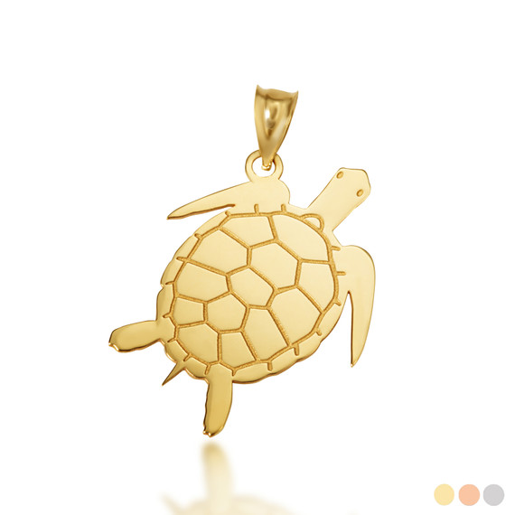 Gold Turtle Symbol of Wisdom Pendant Necklace (Available in Yellow/Rose/White Gold)