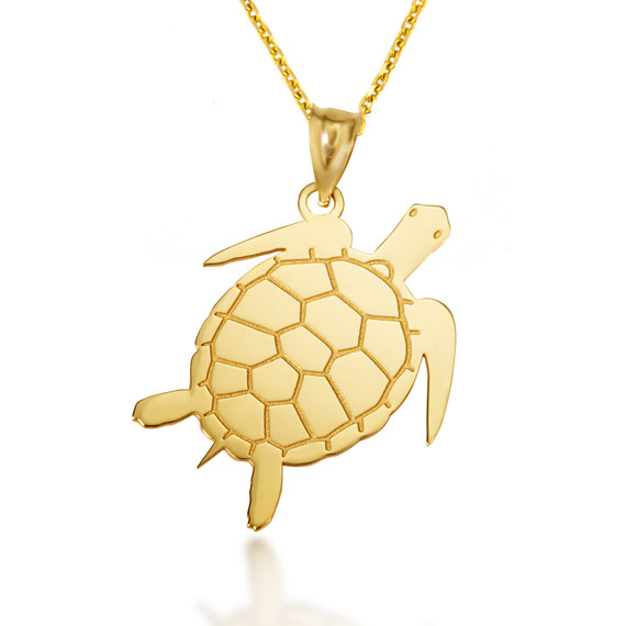 Yellow Gold Turtle Symbol of Wisdom Pendant Necklace