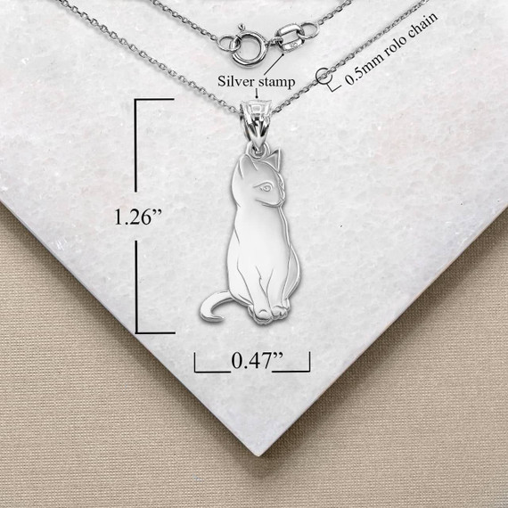 Silver Cat Symbol of Independence Pendant Necklace with Measurement