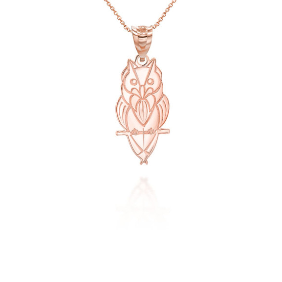 Rose Gold Owl Symbol of Wisdom Pendant Necklace