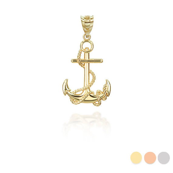 Yellow Gold Nautical Anchor and Rope Pendant