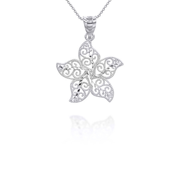 White Gold Beaded Filigree Star Fish Pendant Necklace