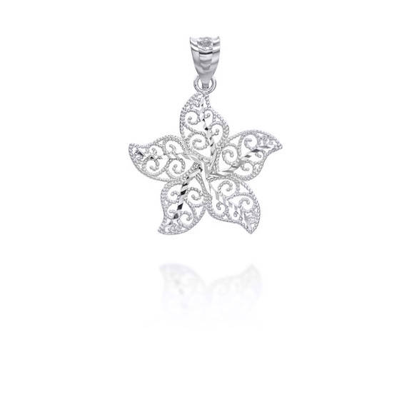 White Gold Beaded Filigree Star Fish Pendant