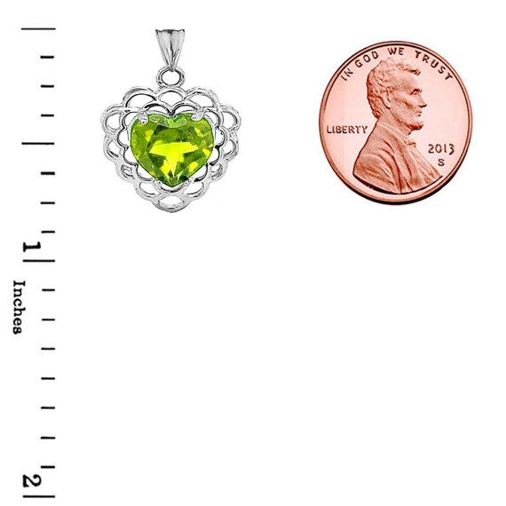 Genuine Peridot Filigree Heart-Shaped Pendant Necklace in Sterling Silver