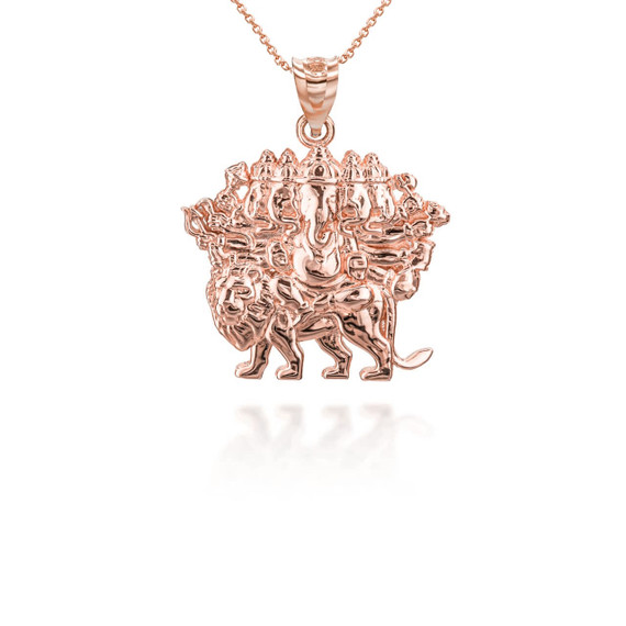 Rose Gold Lord Ganesha Hindu Elephant God Pendant Necklace