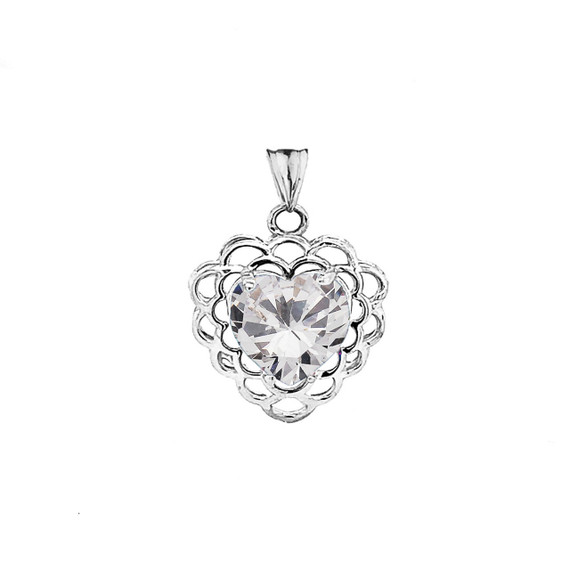 April Birthstone Filigree Heart-Shaped Pendant Necklace in Gold (Yellow/Rose/White)