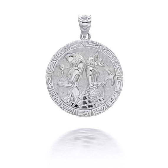 Silver Gold Egyptian Anubis and Horus Medallion Pendant