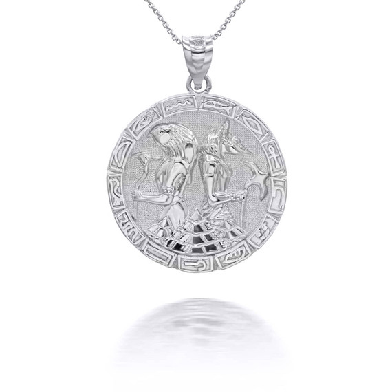 Silver Gold Egyptian Anubis and Horus Medallion Necklace