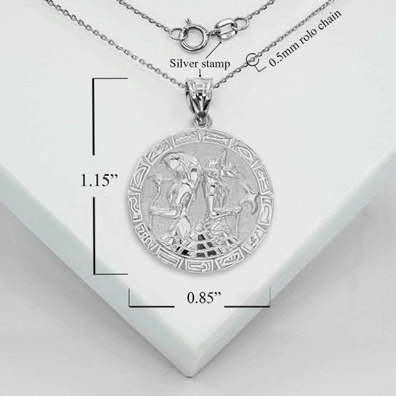 Silver Gold Egyptian Anubis and Horus Medallion Necklace with Measurement