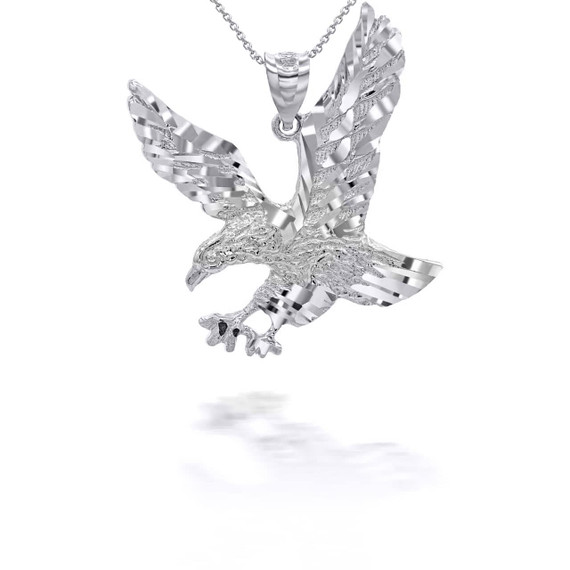 Silver Hunting Eagle Pendant Necklace