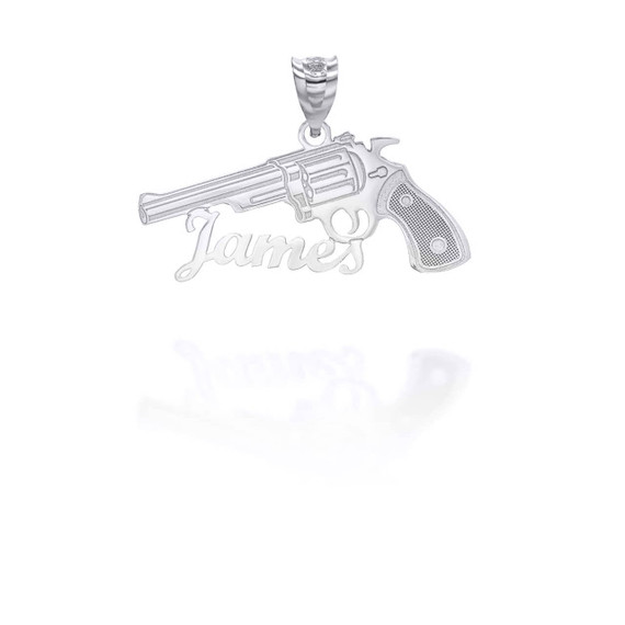 White Gold Personalized Name Gun Pendant 