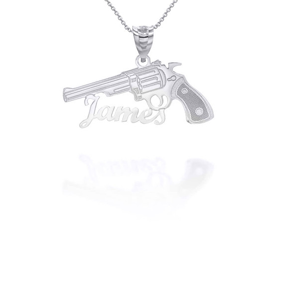 Silver Personalized Name Gun Pendant Necklace