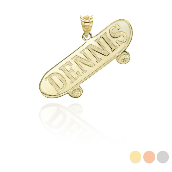 Yellow Gold Personalized Skateboard Pendant 