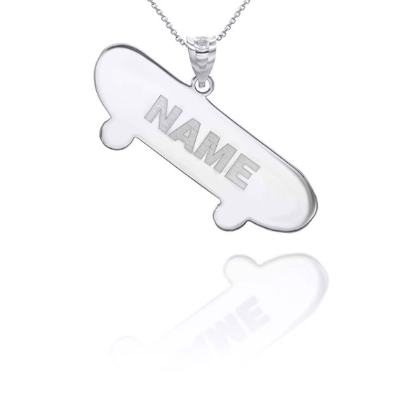 White Gold Personalized Skateboard Pendant Necklace