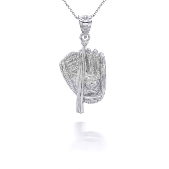 Silver 3D Baseball Bat and Gloves Sports  Pendant Necklace