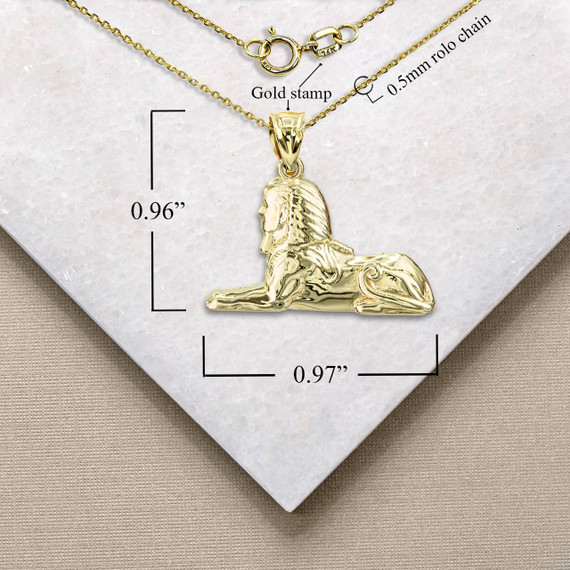 Yellow Gold Sphinx Pendant Necklace with Measurement