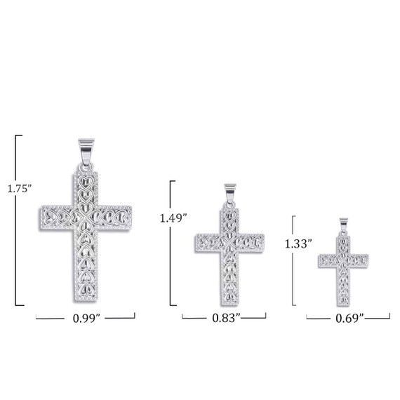 Silver Beaded Heart Cross Pendant with measurement