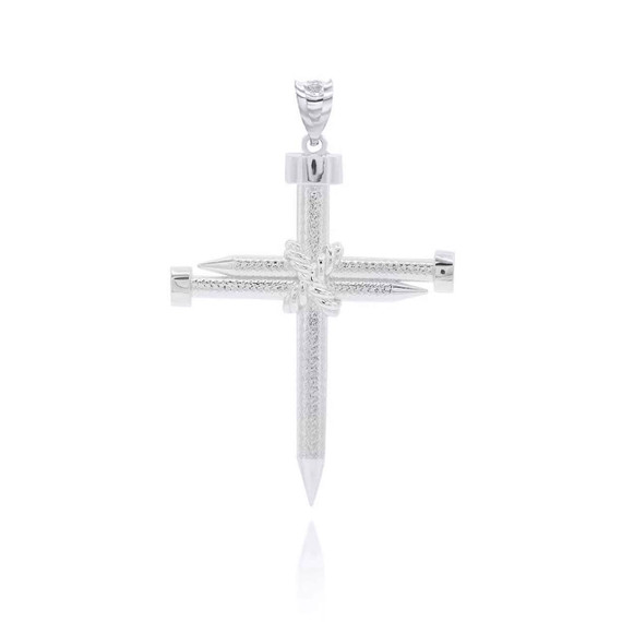 White Gold Knot Nail Cross Crucifix Pendant