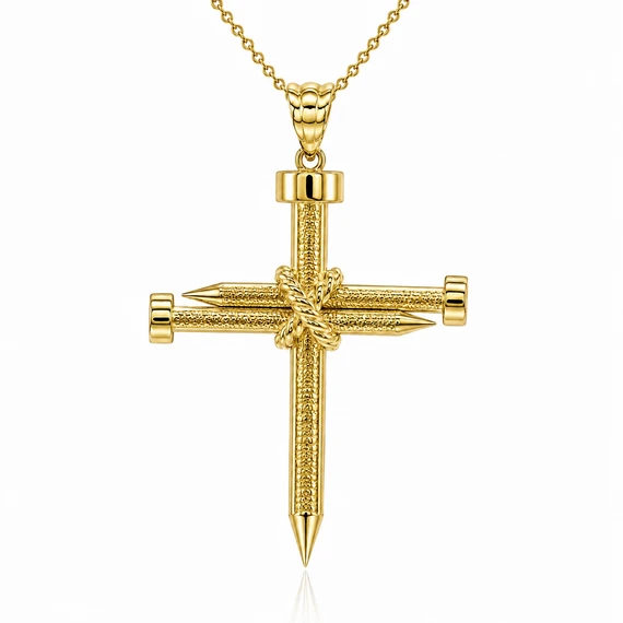 Gold Knot Nail Cross Crucifix Pendant Necklace (Available in Small/Large & Yellow/Rose/White Gold)