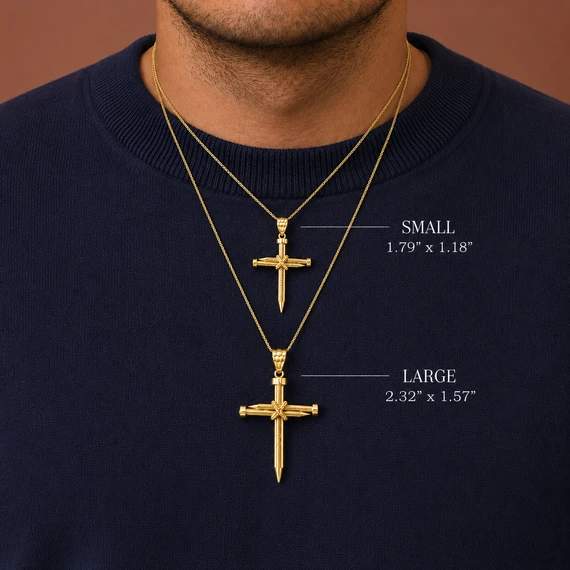 Gold Knot Nail Cross Crucifix Pendant Necklace (Available in Small/Large & Yellow/Rose/White Gold)