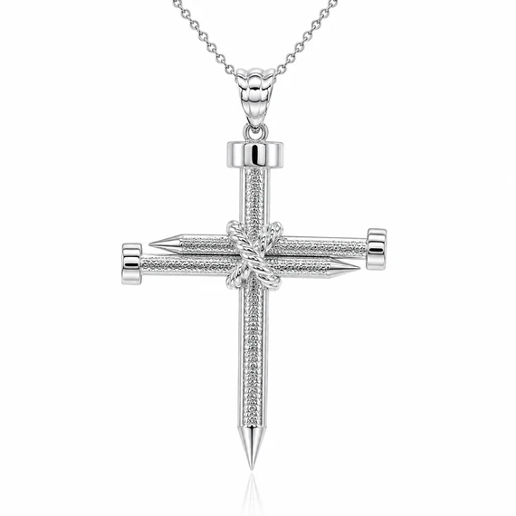 Gold Knot Nail Cross Crucifix Pendant Necklace (Available in Small/Large & Yellow/Rose/White Gold)