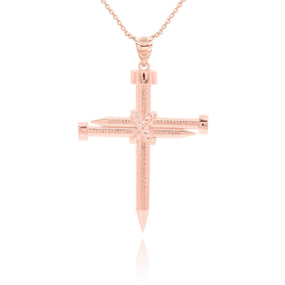 Rose Gold Knotted Nail Cross  Pendant Necklace