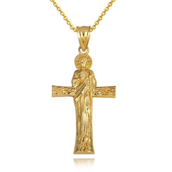 Gold Saint Jude Patron Saint of Hope Cross Pendant Necklace