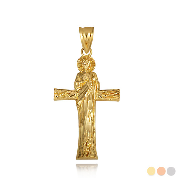 Gold Saint Jude Patron Saint of Hope Cross Pendant